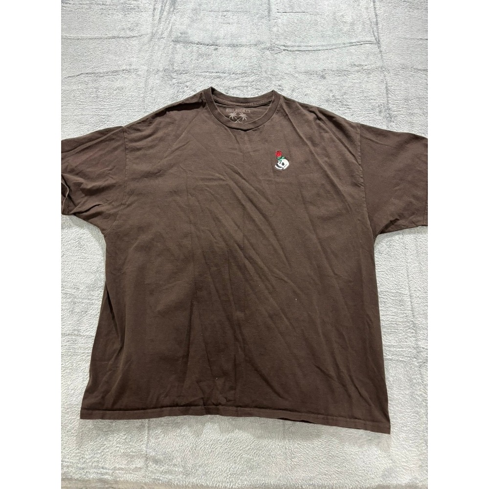 Riot Society T Shirt Men XXL Brown Skull Rose Graphic Cotton Short Sleeve - Picture 2 of 9